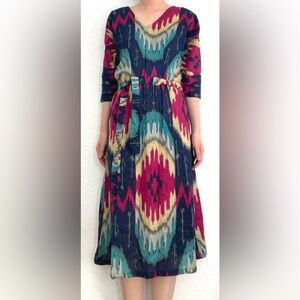 Vintage handmade dress midi kaftan blue pink beige size xs/s